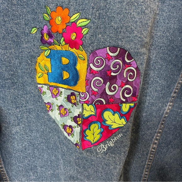 Haleman Jeanswear Jean Jacket Brighton Embroidered Heart Patch XL - Picture 12 of 13
